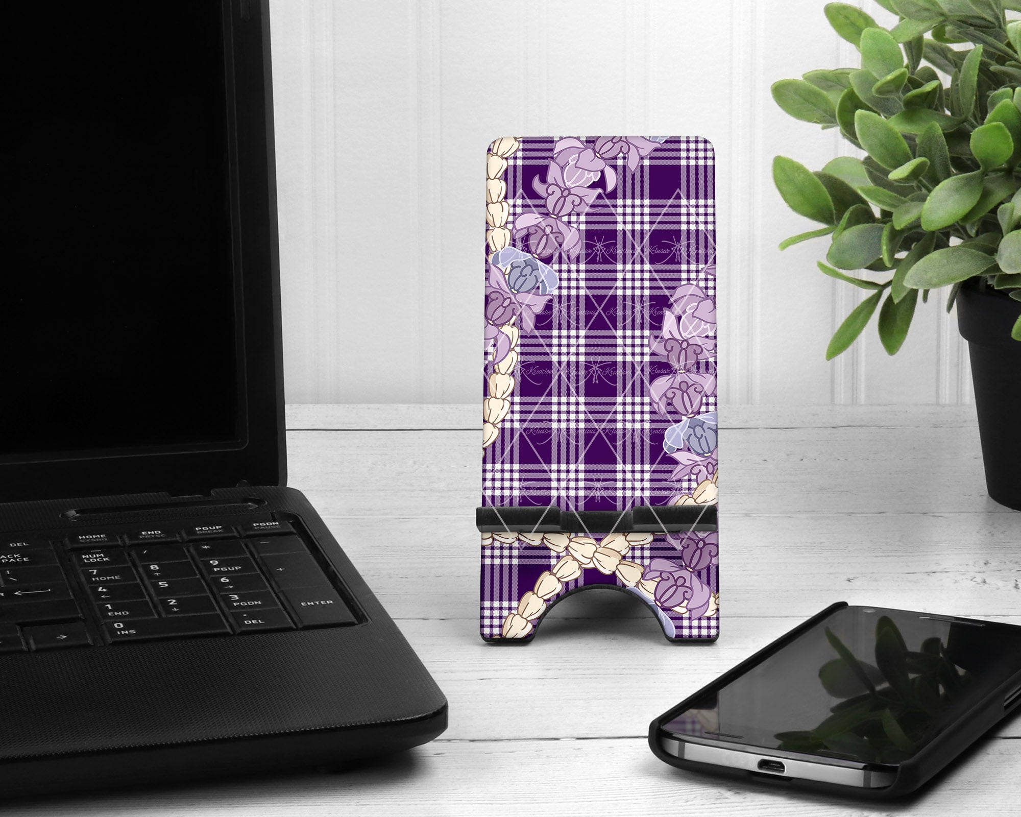 Phone Stand/Holder • Dark Purple Palaka • Crown Flower Pikake