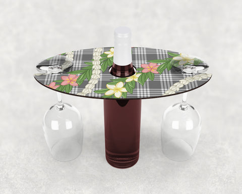 Wine Caddy & Coaster Set • Gift • Gray Palaka • Plumeria, Pikake & Maile