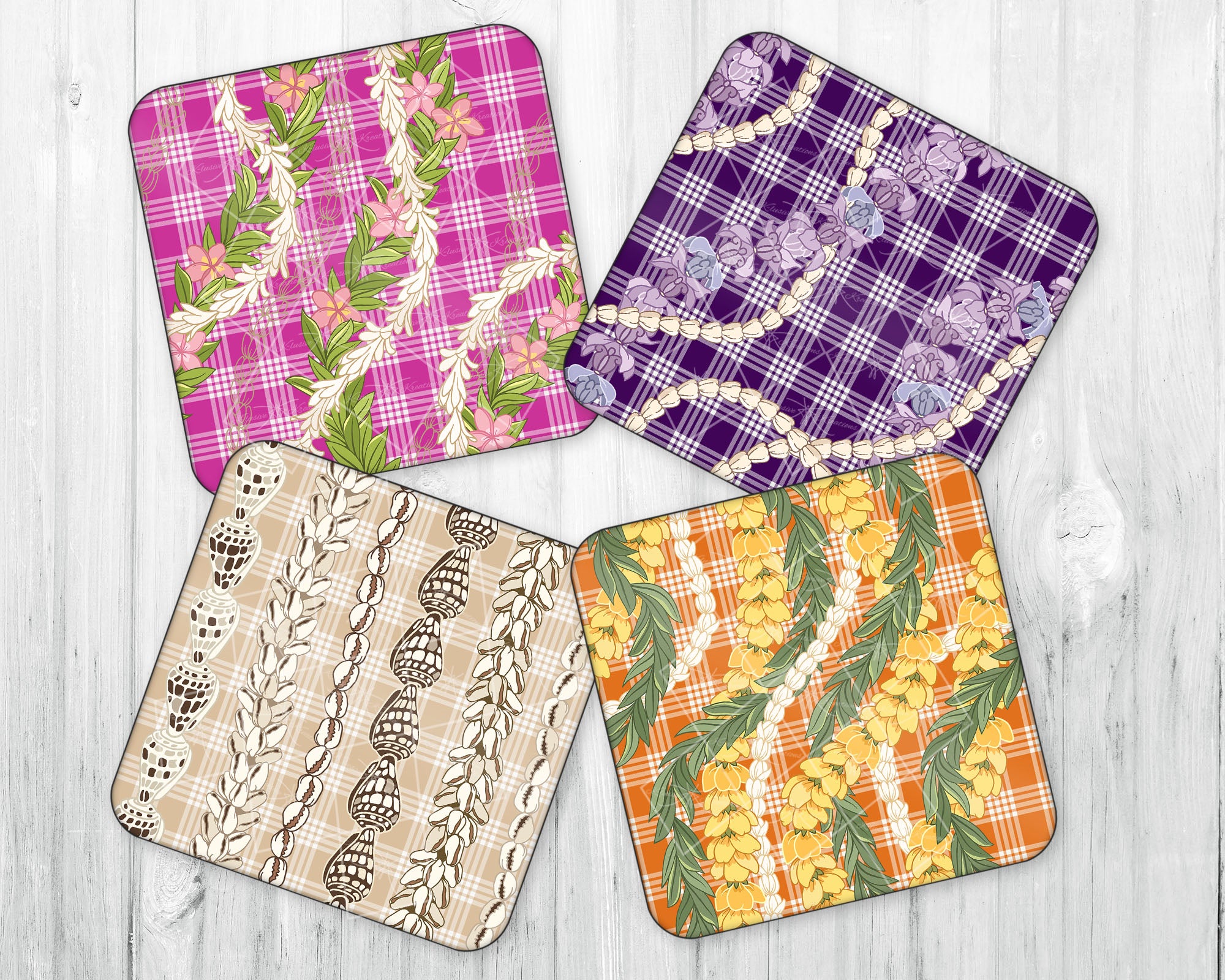 Drink Coaster Set • Palaka + Lei Collection • Set of 4